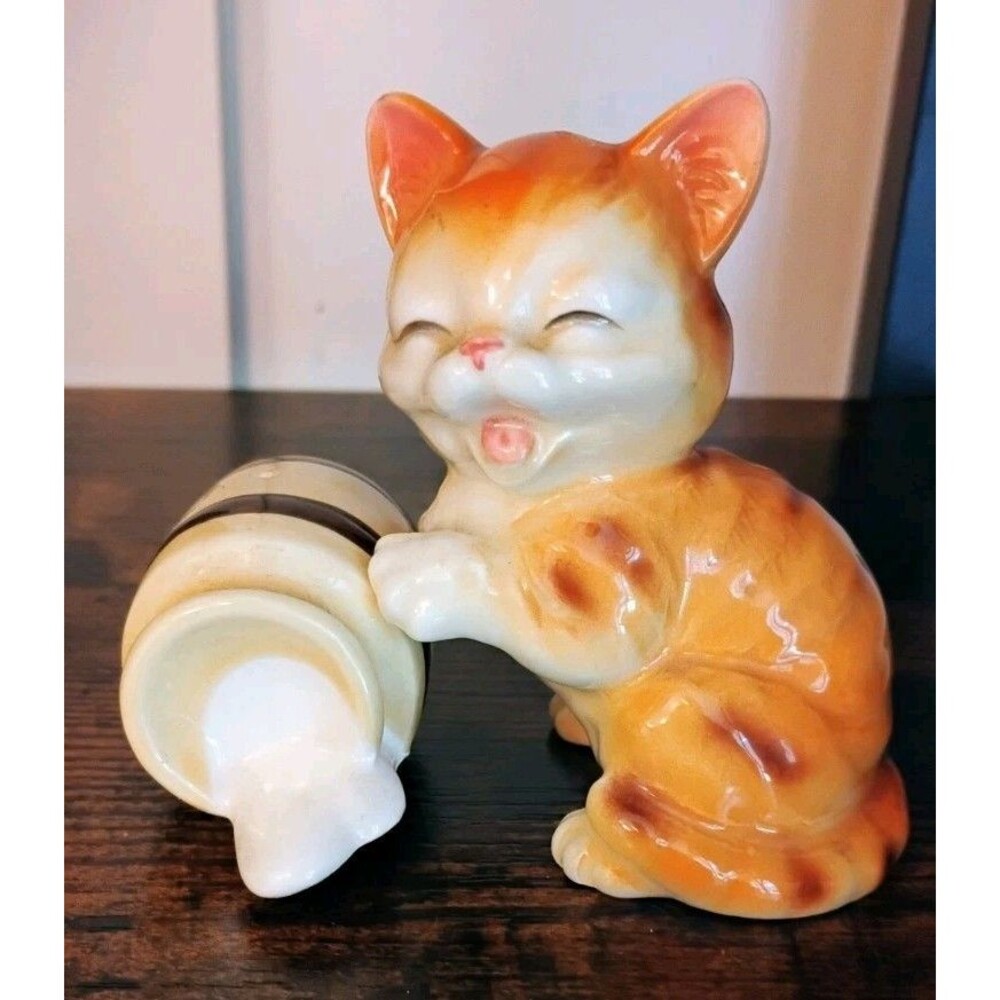 Norcrest MCM Cat Salt and Pepper Shakers H784 Orange Tabby Kitten w Spilled Milk